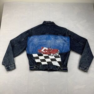 Vintage Levi's USA Denim Jacket XL Custom Painted Race Car 90s